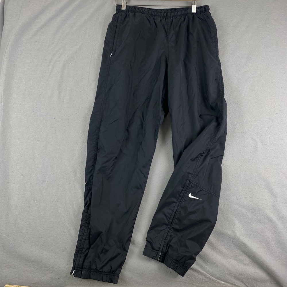 Nike Track Pants Men M Black Windbreaker Vintage Lined Ankle Zip